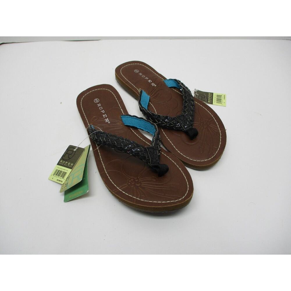 Roper Black Glitter Thong Abigale Sandal - women's Size 6